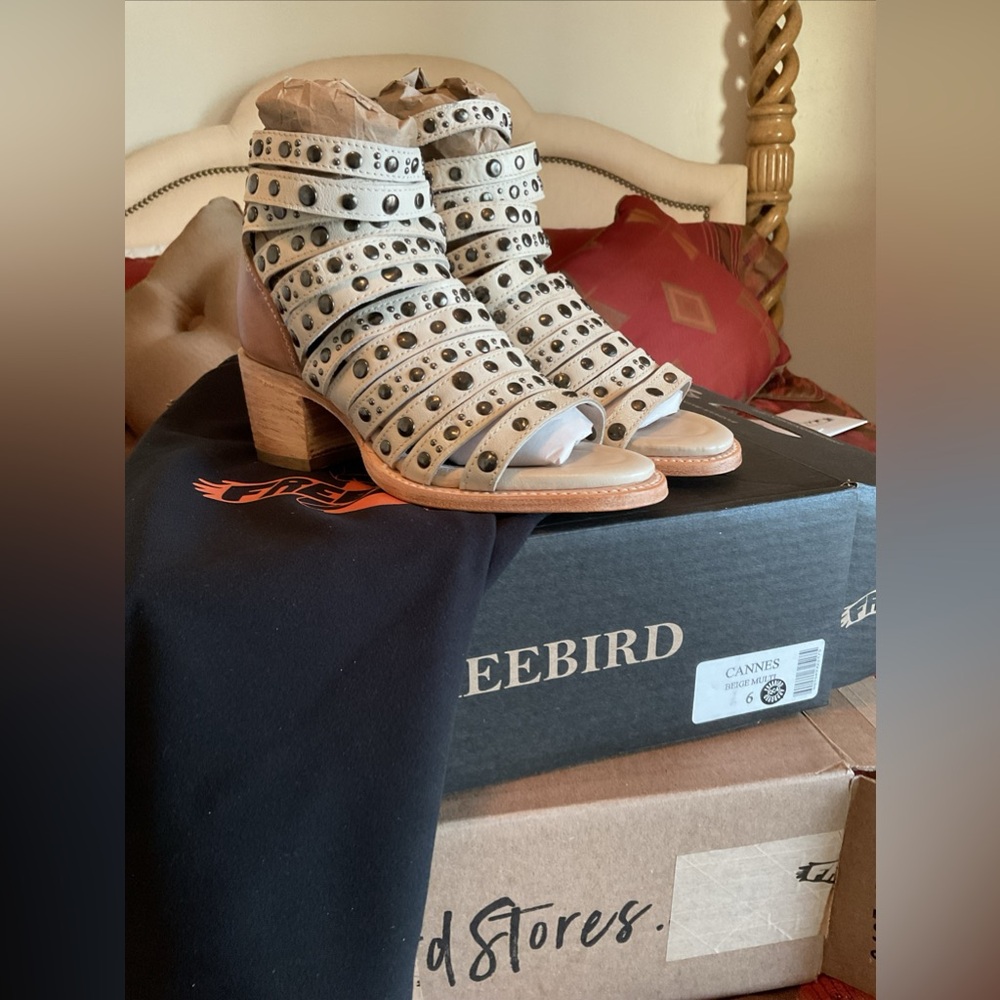 Freebird Cannes Leather Heeled Strappy Studded Sandals Gladiator 6 NIB NEW
